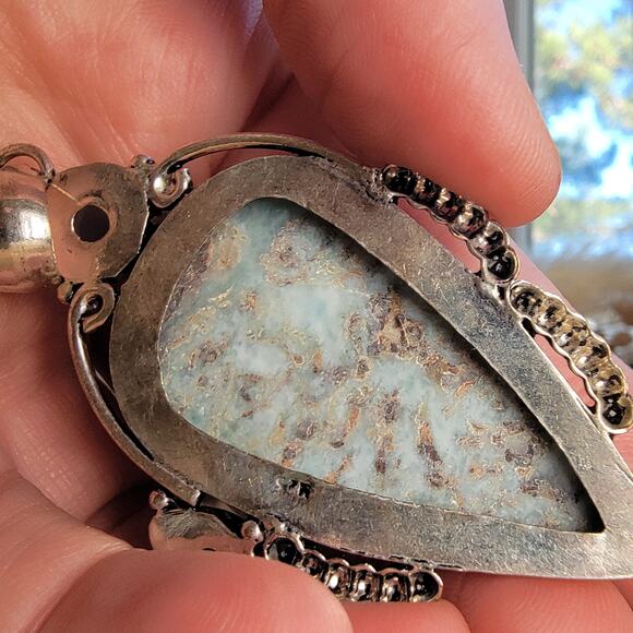 Larimar Blue Topaz Pendant Sterling Silver, Handmade Ocean-Inspired Jewelry - Picture 10 of 10